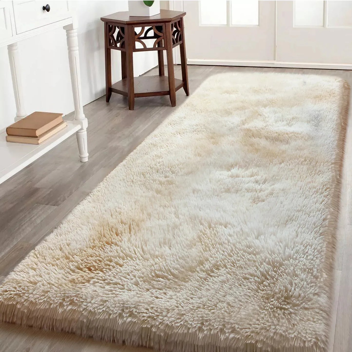 Soft Fluffy Decorative Cream Tye Dye Runner Shaggy Rugs (IR)