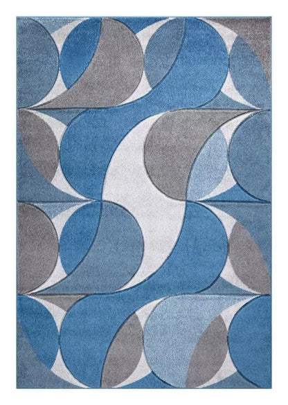 Geometric Hand Carved Runner Rugs Blue (Ken)