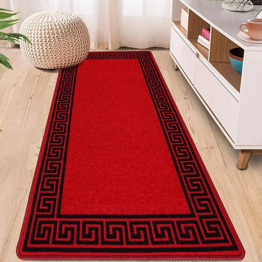 Washable Greek Key Runner Rugs Red & Black (GK)