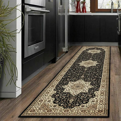 Vintage Traditional Runner Rugs Black (R-174)