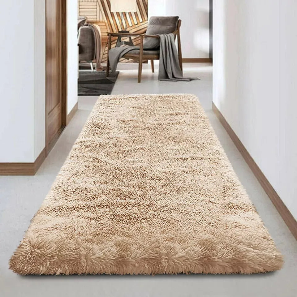 Soft Fluffy Decorative Beige Runner Shaggy Rugs (IR)