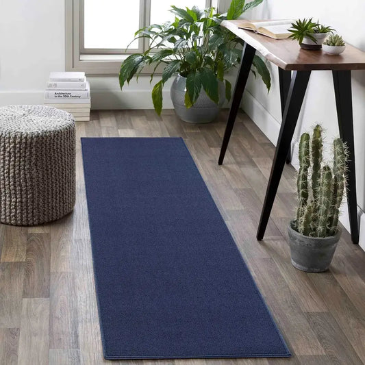 Simple Living Area Navy Runner Rug (Sim)