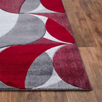 Geometric Hand Carved Runner Rugs Red (Ken)