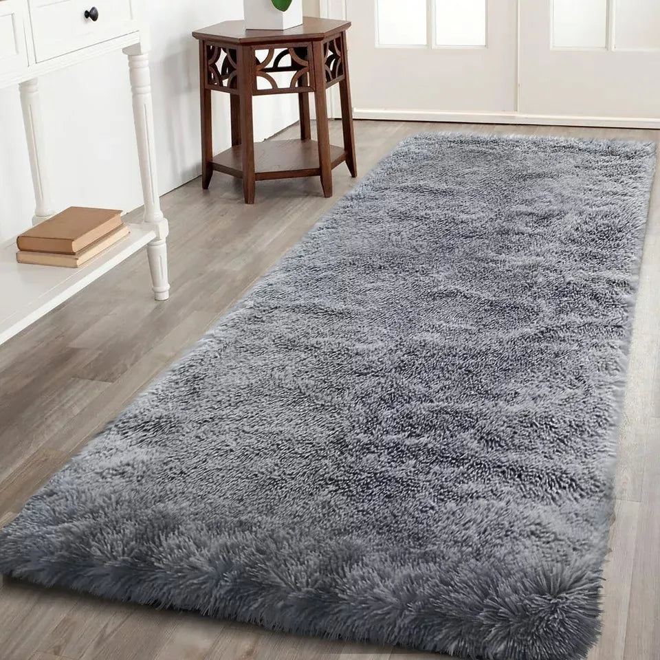 Soft Fluffy Decorative Grey Runner Shaggy Rugs (IR)