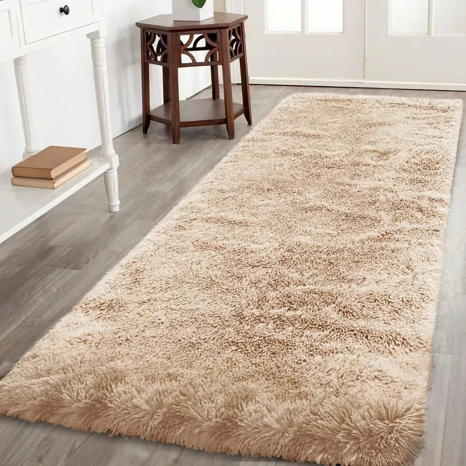 Soft Fluffy Decorative Beige Runner Shaggy Rugs (IR)