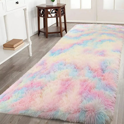 Soft Fluffy Decorative Rainbow Runner Shaggy Rugs (IR)