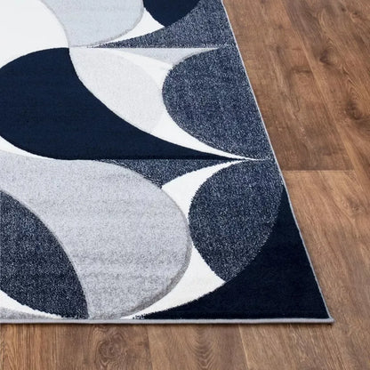 Geometric Hand Carved Runner Rugs Navy (Ken)