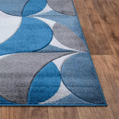 Geometric Hand Carved Runner Rugs Blue (Ken)