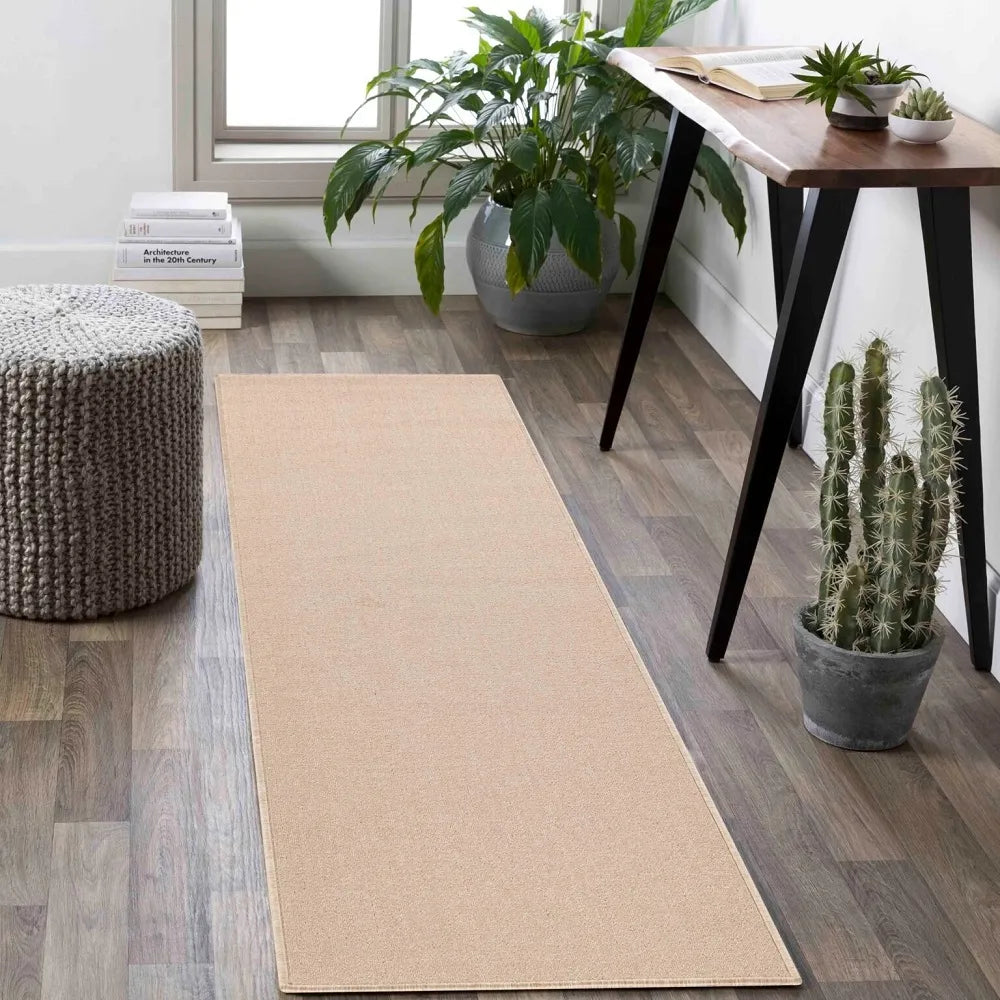 Simple Living Area Light Beige Runner Rug (Sim)