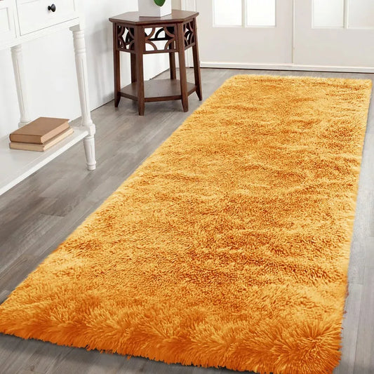 Soft Fluffy Decorative Yellow Runner Shaggy Rugs (IR)