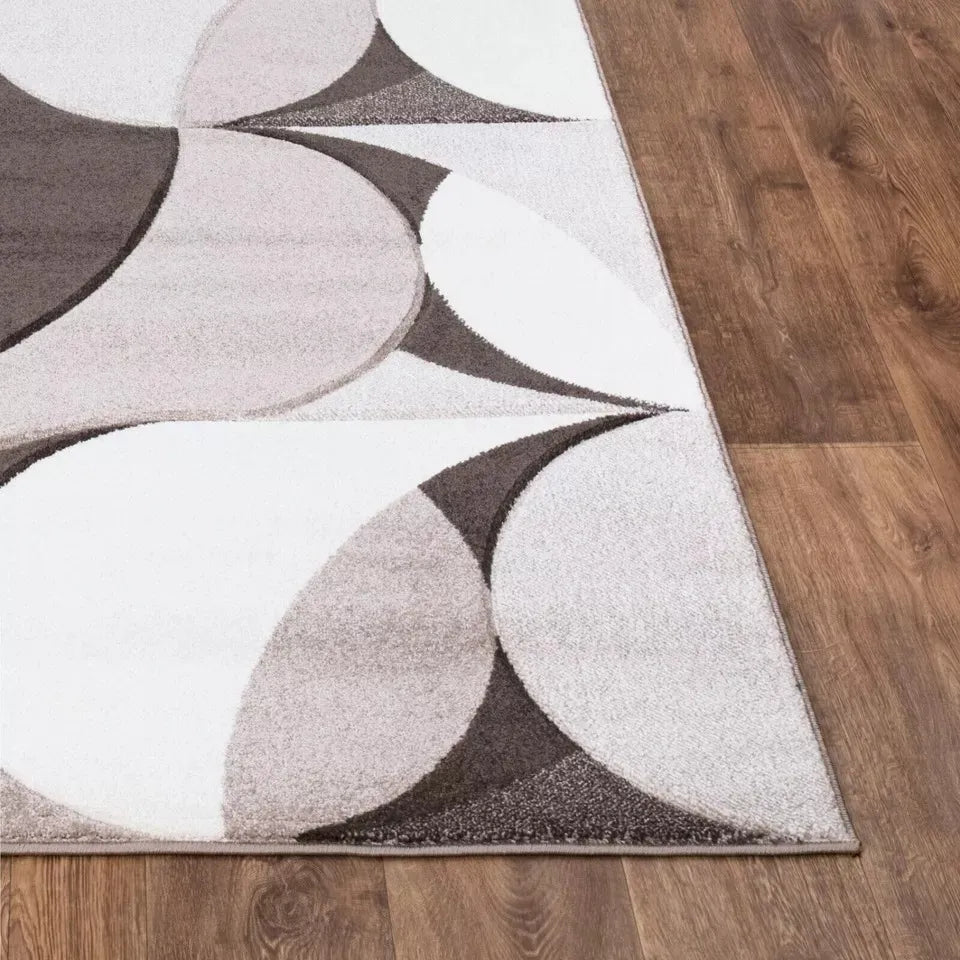 Geometric Hand Carved Runner Rugs Beige (Ken)