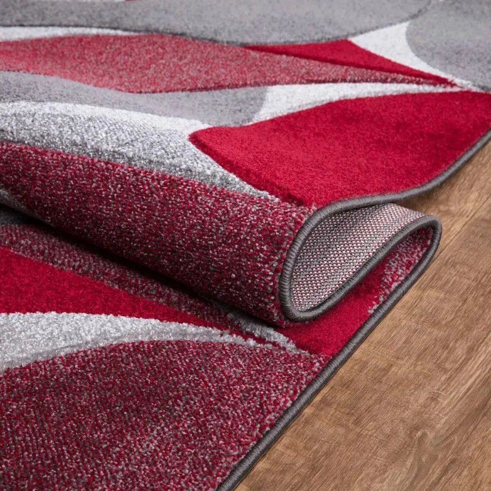 Geometric Hand Carved Runner Rugs Red (Ken)