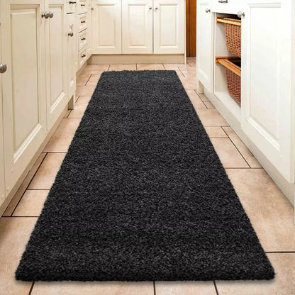 Black Shaggy Runner Rugs Thick Pile (V-63)