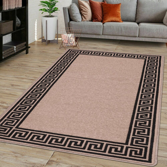 Washable Greek Key Rugs & Mats Beige & Black