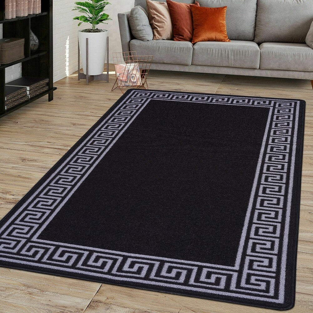 Washable Greek Key Rugs & Mats Black