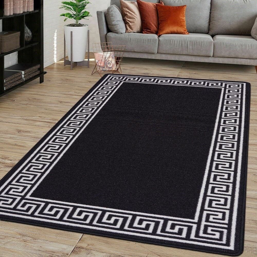 Washable Greek Key Rugs & Mats White