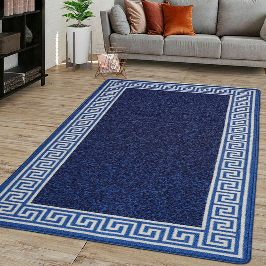 Washable Greek Key Rugs & Mats Blue