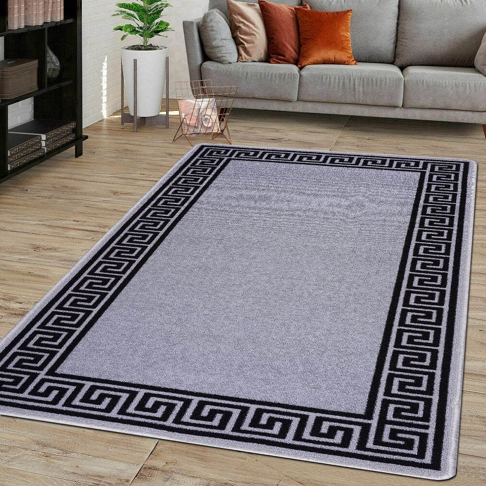 Washable Greek Key Rugs & Mats Grey