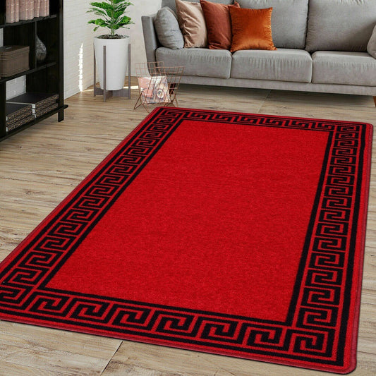 Washable Greek Key Rugs & Mats Red