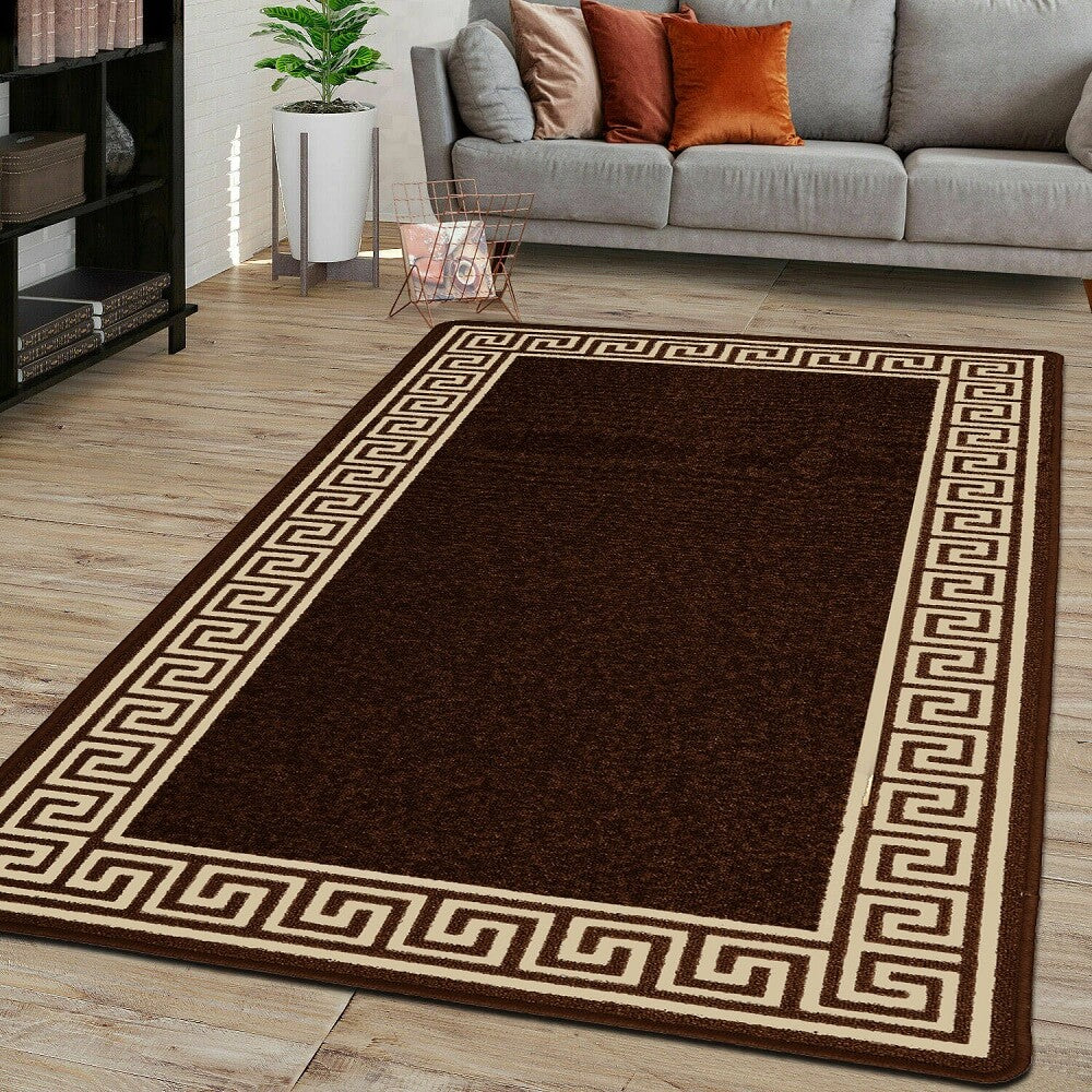 Washable Greek Key Rugs & Mats Brown