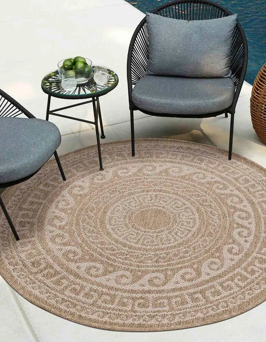 Harper Greek Key Cream Round Rug