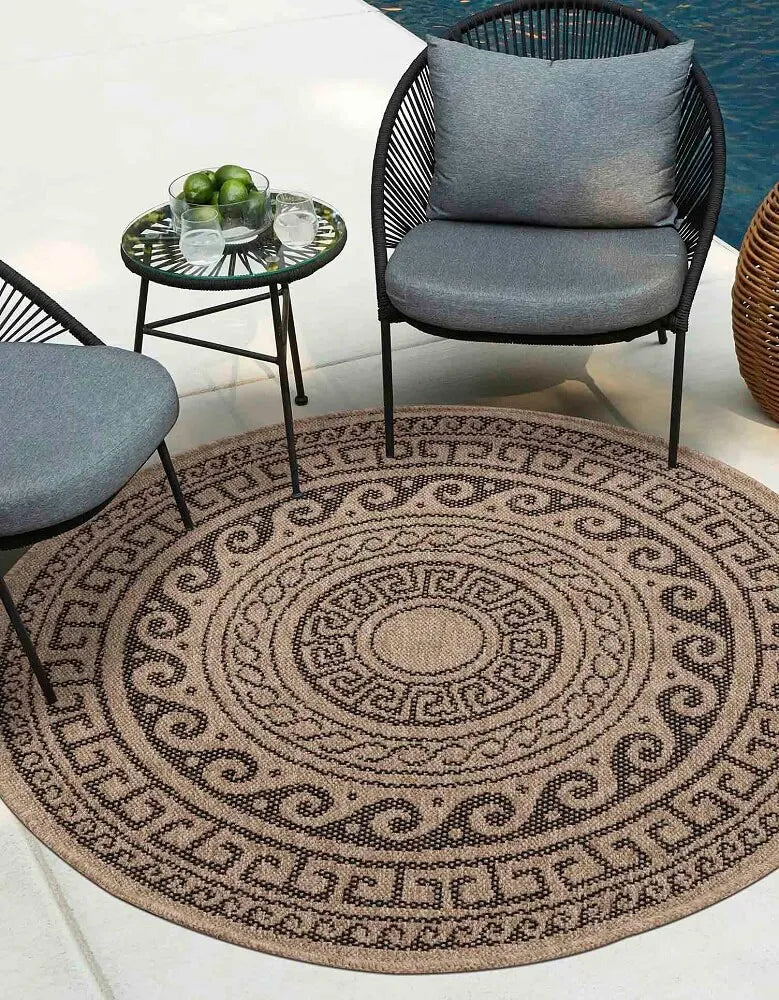 Harper Greek Key Black Round Rug