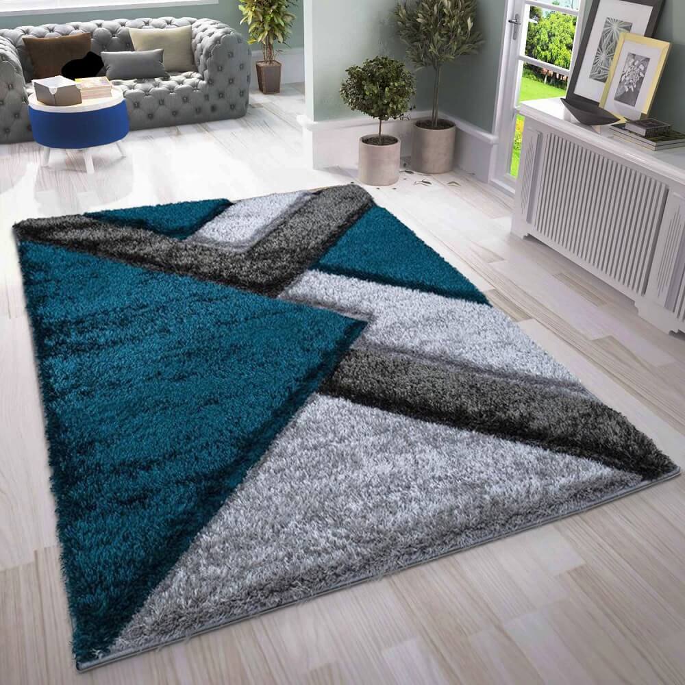 Modern Geometric Shaggy Rugs Emerald (NOVA)