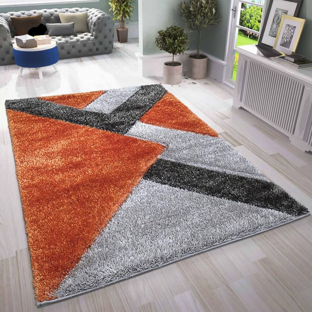 Modern Geometric Shaggy Rugs Orange (NOVA)