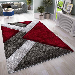 Modern Geometric Shaggy Rugs Red (NOVA)