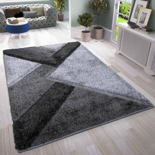 Modern Geometric Shaggy Rugs Silver (NOVA)