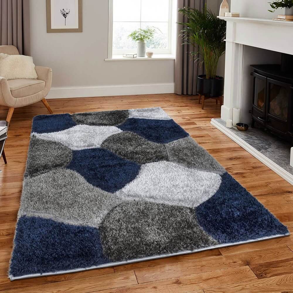 Pebbles Design Modern Shaggy Rugs Blue