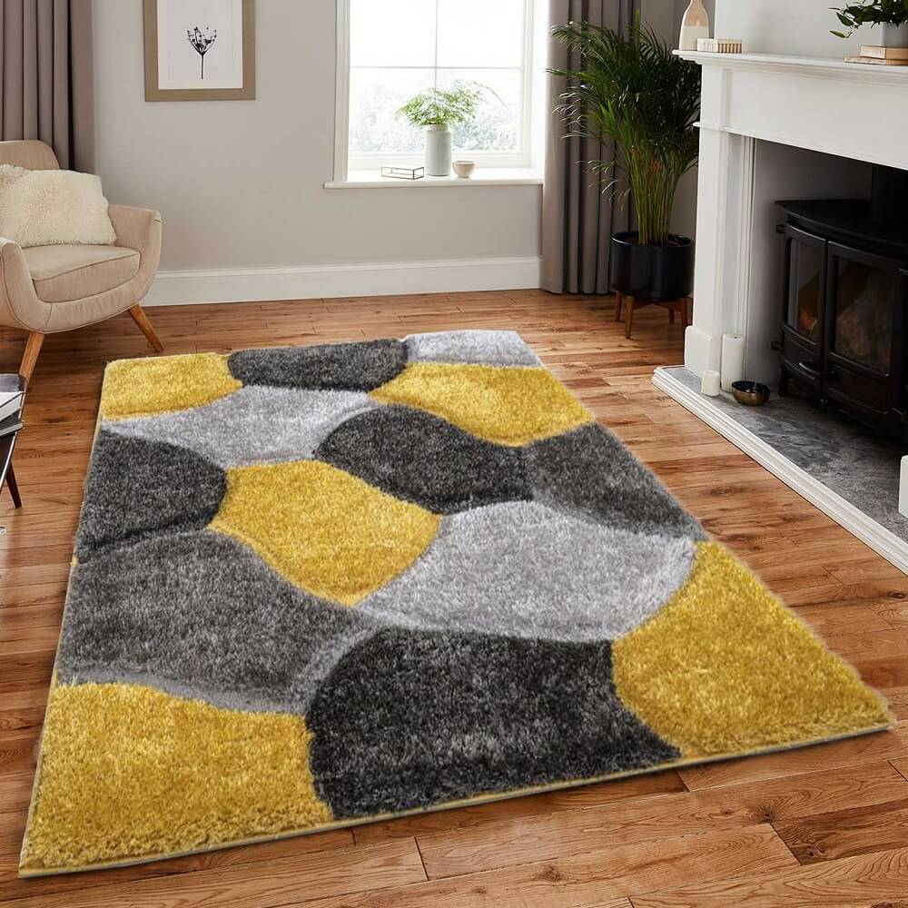 Pebbles Design Modern Shaggy Rugs Yellow