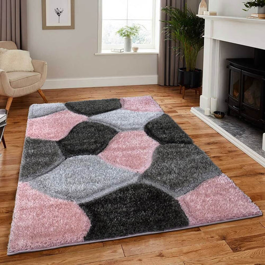 Pebbles Design Modern Shaggy Rugs Pink