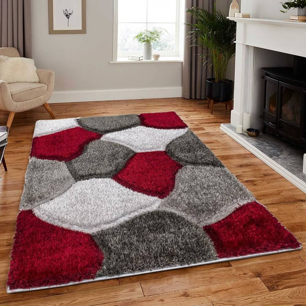 Pebbles Design Modern Shaggy Rugs Red