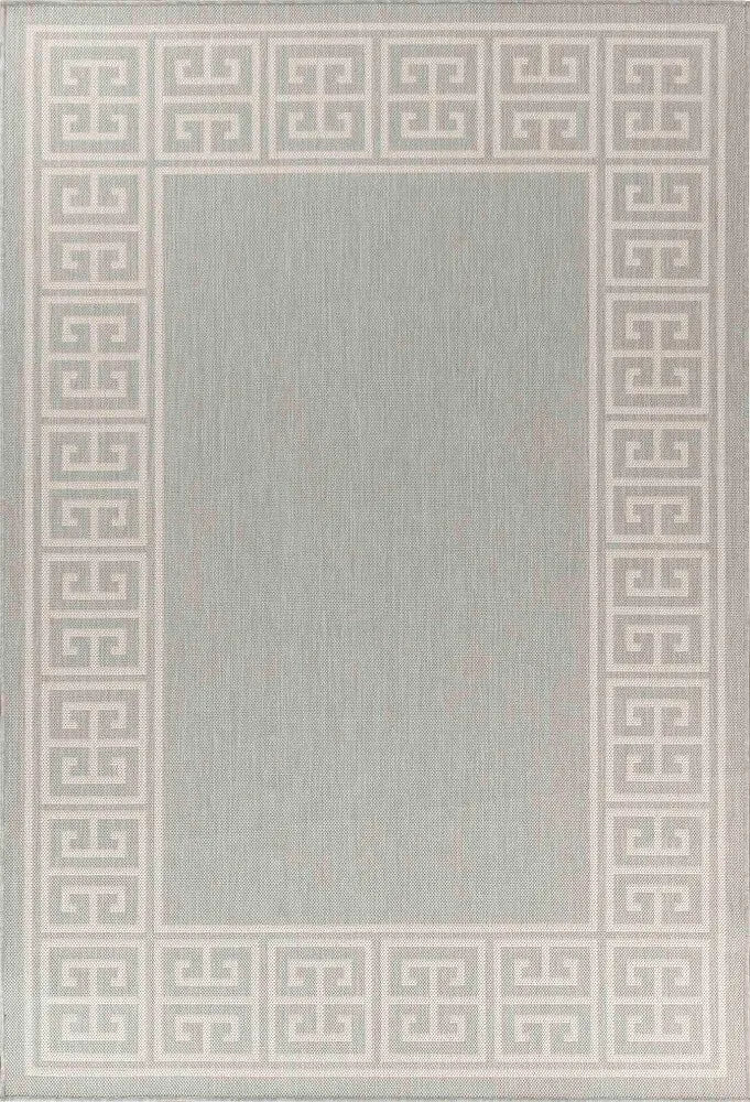 Sky Greek Key Living Room Area Rug Silver