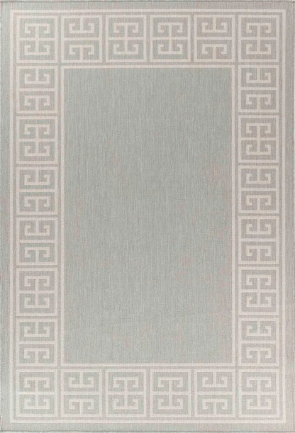 Sky Greek Key Living Room Area Rug Silver