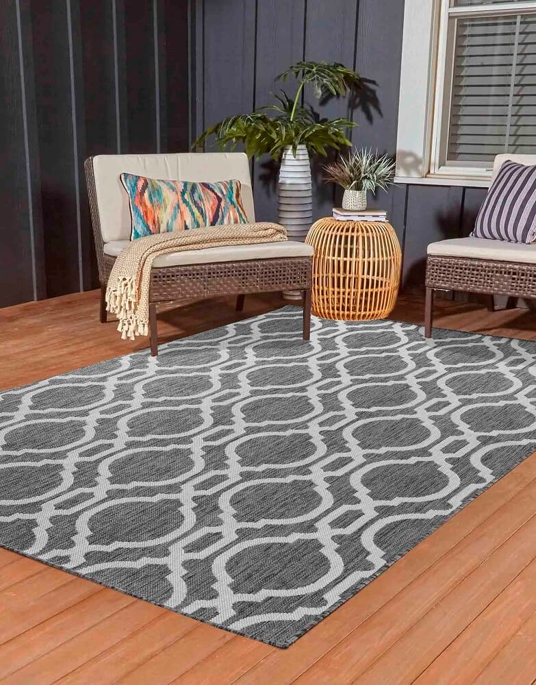 Sky Trellis Living Room Area Rug Dark Grey