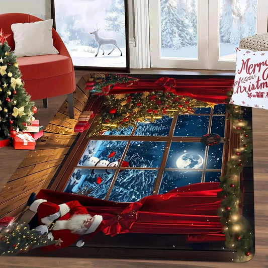 Santa Window Scene Christmas Rug