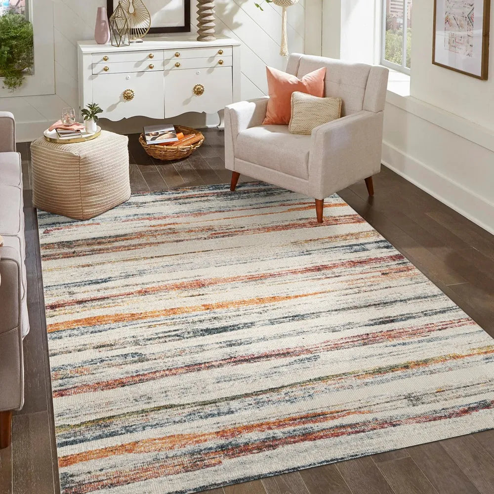 Aress Stripe Multi Rug – lifestyle living room setup