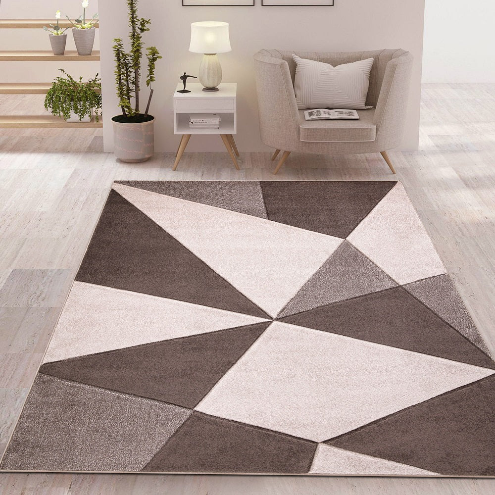 Hand Carved Geometric Rugs Beige (Ath)