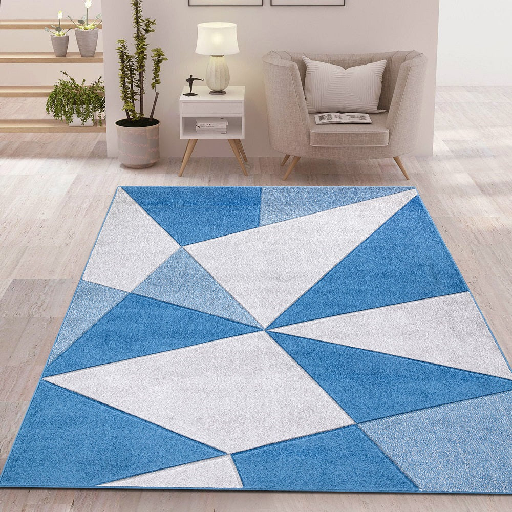 Hand Carved Geometric Rugs Blue (Ath)