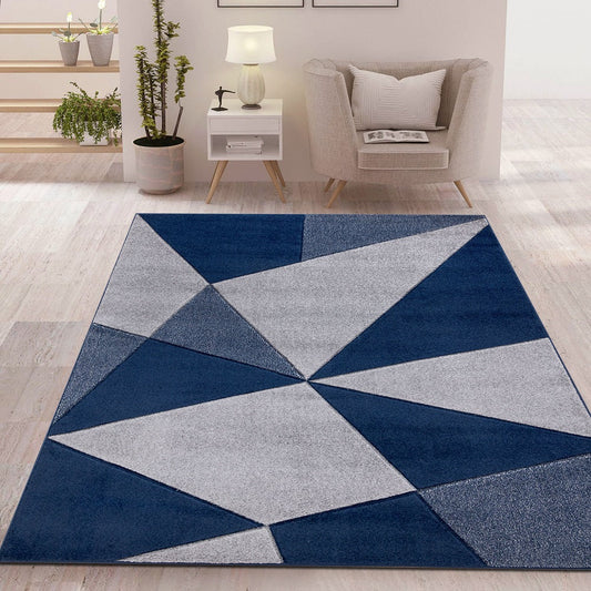 Hand Carved Geometric Rugs Navy (Ath)