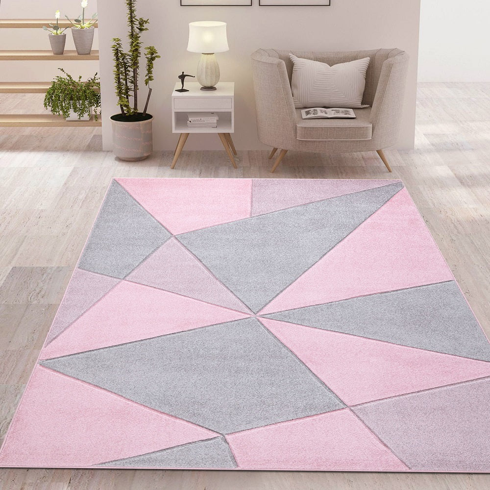 Hand Carved Geometric Rugs Pink (Ath)