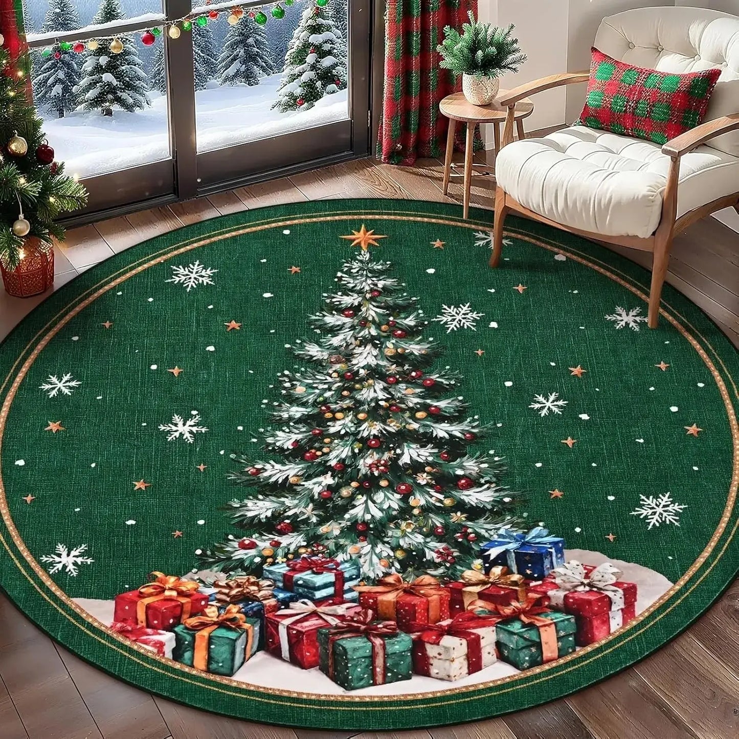 Christmas Tree Round Rug – Red / Green