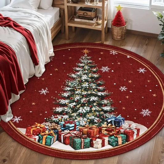 Christmas Tree Round Rug – Red / Green