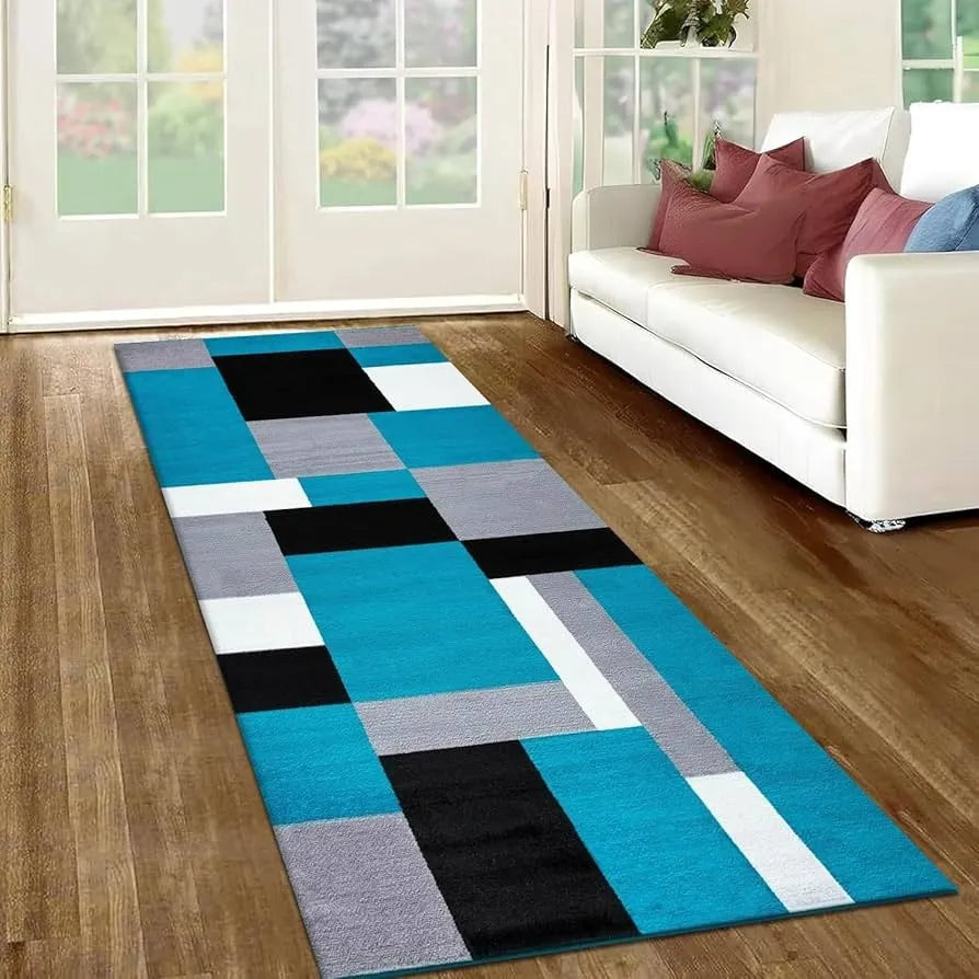 Stylish & Modern Runner Rugs Black Teal (Kil)