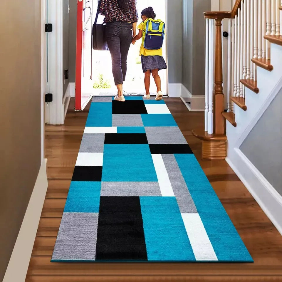 Stylish & Modern Runner Rugs Black Teal (Kil)