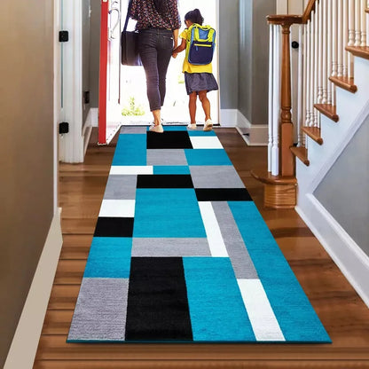 Stylish & Modern Runner Rugs Black Teal (Kil)