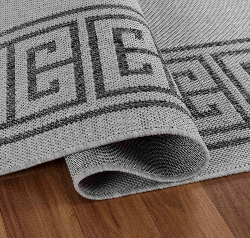 Sky Greek Key Living Room Area Runner Rug Dark Grey