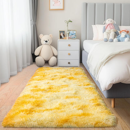 Soft Fluffy Rug for Living Room Tie-Dyed Yellow Shag Area Rug
